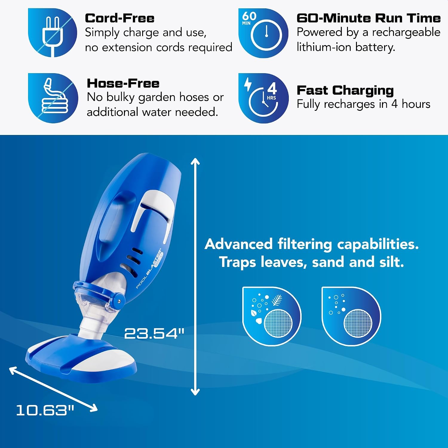 NEW 2026 POOL BLASTER Max Cordless Pool Vacuum for Inground & Above Ground Pools, More Suction Power, 60 Min Runtime, Omni-Directional Rollers, Easy Charging, Handheld, Rechargeable Pool Cleaner Vac